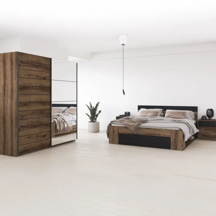 Letto 180x200cm matrimoniale oversize contenitore rovere nero opaco Lisbona Gihome®