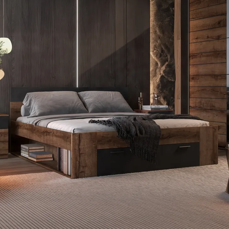 Letto 180x200cm matrimoniale oversize contenitore rovere nero opaco Lisbona Gihome®