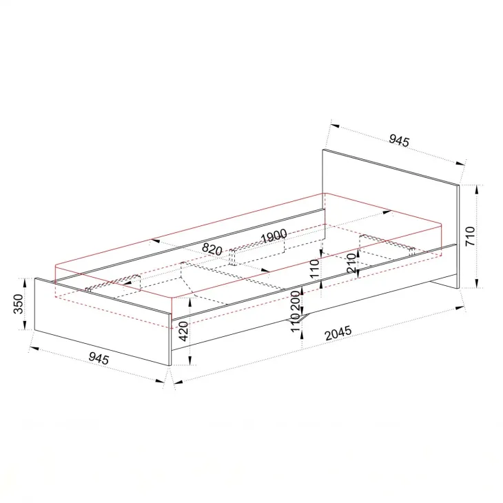 Letto 90x200cm singolo moderno rovere bianco lucido Marco Gihome®