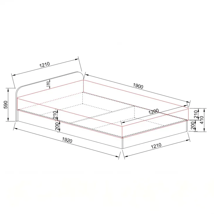 Letto 120x190cm una piazza e mezza contenitore rovere scuro marrone Carducci