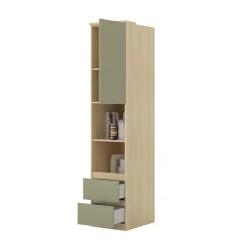 Libreria a colonna 45x215h cm 1 anta 2 ripiani 2 cassetti verde salvia rovere Elvira