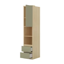 Libreria a colonna 45x215h cm 1 anta 2 ripiani 2 cassetti verde salvia rovere Elvira
