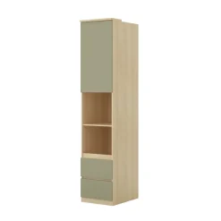 Libreria a colonna 45x215h cm 1 anta 2 ripiani 2 cassetti verde salvia rovere Elvira