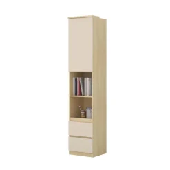 Libreria a colonna 45x215h cm 1 anta 2 vani a vista 2 cassetti beige cashmere rovere Elvira