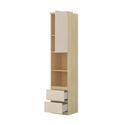 Libreria a colonna 45x215h cm 1 anta 2 vani a vista 2 cassetti beige cashmere rovere Elvira