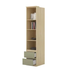 Libreria a colonna 45x215h cm 4 ripiani 2 cassetti verde salvia rovere Elvira