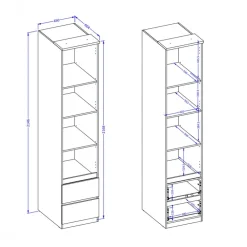 Libreria a colonna 45x215h cm 4 ripiani 2 cassetti verde salvia rovere Elvira