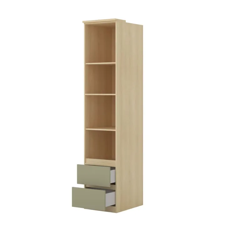 Libreria a colonna 45x215h cm 4 ripiani 2 cassetti verde salvia rovere Elvira