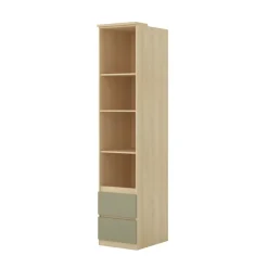 Libreria a colonna 45x215h cm 4 ripiani 2 cassetti verde salvia rovere Elvira