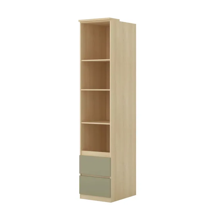Libreria a colonna 45x215h cm 4 ripiani 2 cassetti verde salvia rovere Elvira