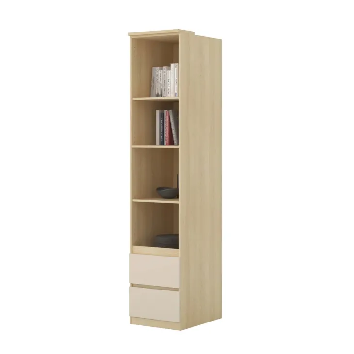 Libreria a colonna 45x215h cm 4 ripiani 2 cassetti beige cashmere rovere Elvira