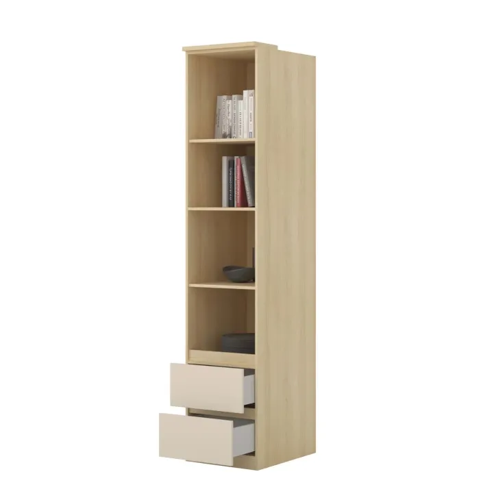 Libreria a colonna 45x215h cm 4 ripiani 2 cassetti beige cashmere rovere Elvira