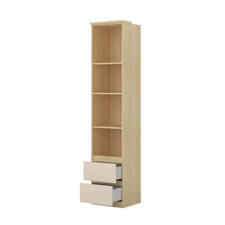 Libreria a colonna 45x215h cm 4 vani a vista 2 cassetti beige cashmere rovere Elvira