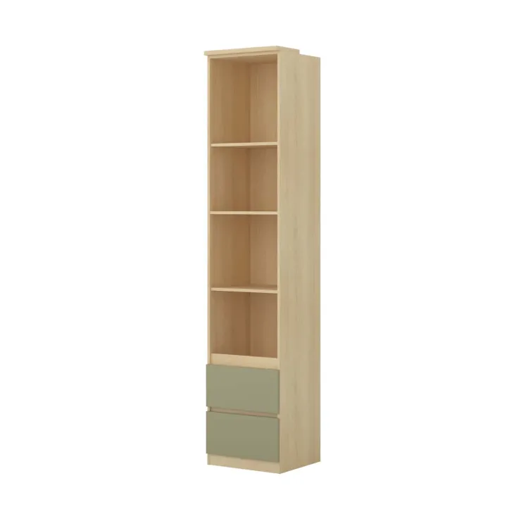Libreria a colonna 45x215h cm 4 vani a vista 2 cassetti verde salvia rovere Elvira