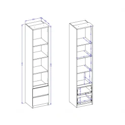 Libreria a colonna 45x215h cm 4 vani a vista 2 cassetti verde salvia rovere Elvira