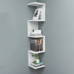 Libreria angolare mensola da parete 22x111h cm con ripiani bianco Reale