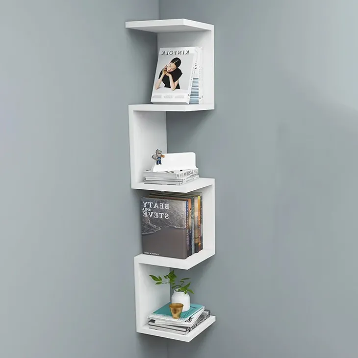 Libreria angolare mensola da parete 22x111h cm con ripiani bianco Reale