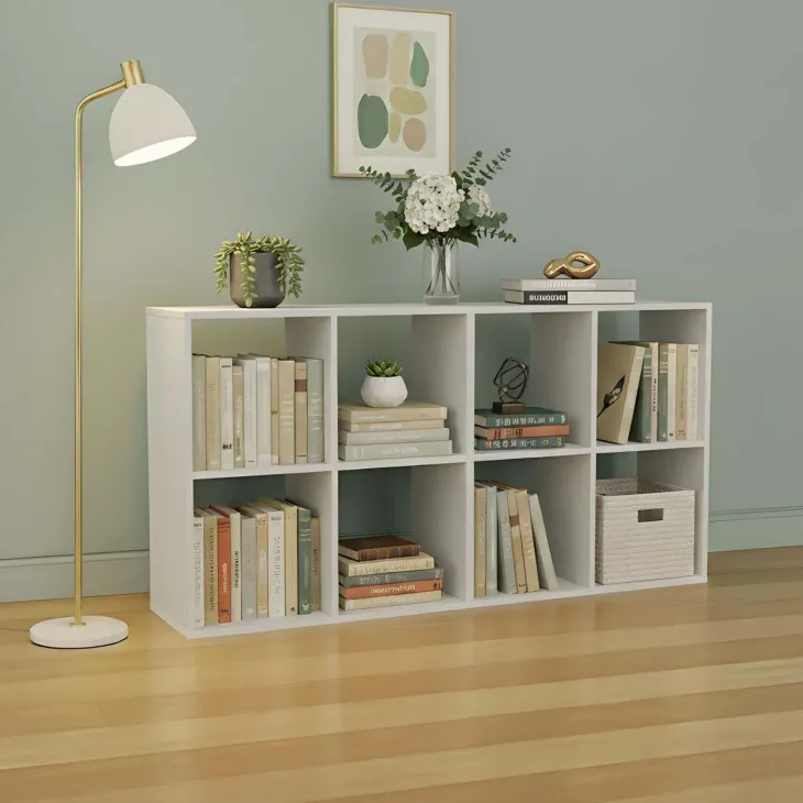 Libreria a parete 147x75h cm 8 vani a giorno bianco Giove