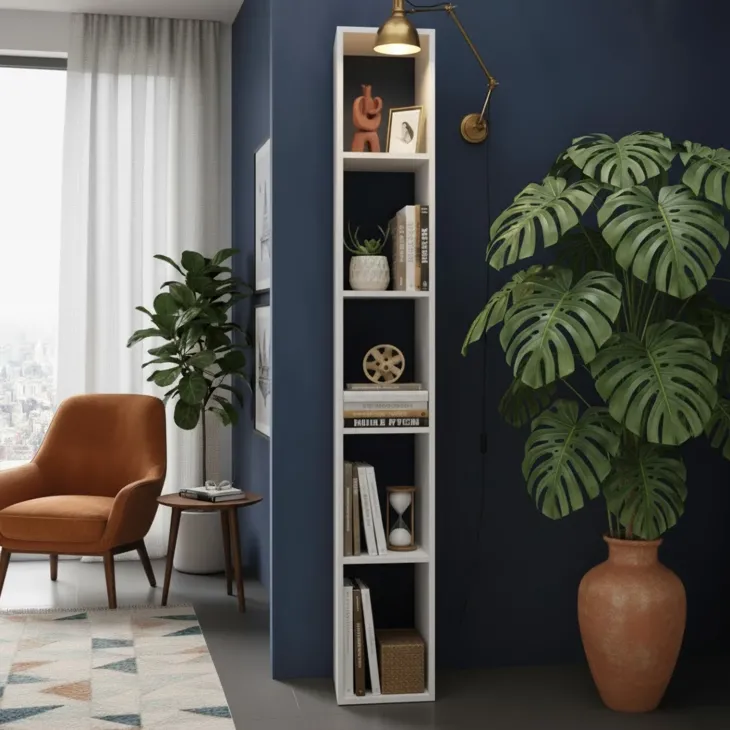 Libreria colonna 28x186h cm con 4 ripiani bianco lucido Sunset