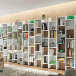 Libreria da parete scaffale 384x192h cm moderna bianco opaco Jasmine