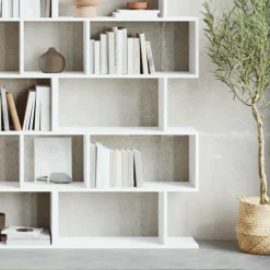 Libreria da parete 240x192h cm moderna soggiorno bianco opaco Amira 3