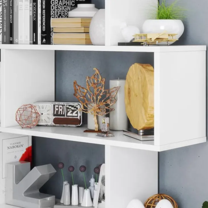 Libreria da parete 320x192h cm moderna soggiorno bianco opaco Amira
