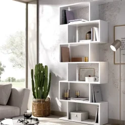 Libreria da parete 320x192h cm moderna soggiorno bianco opaco Amira