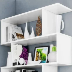 Libreria da parete 320x192h cm moderna soggiorno bianco opaco Amira