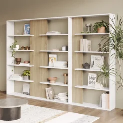 Libreria da parete 270x180h cm moderna soggiorno rovere bianco Libris Aline 3