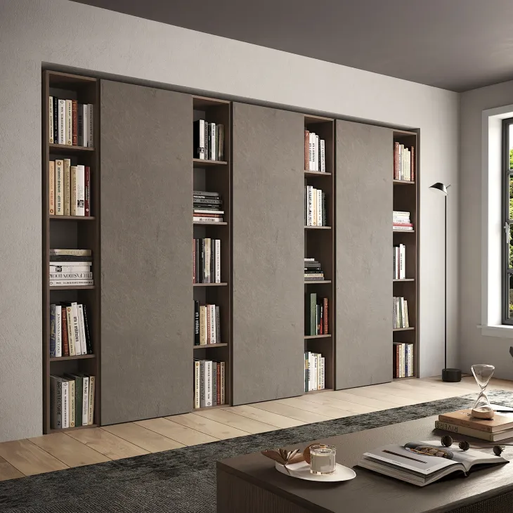 Libreria da parete 274x186h cm moderna marrone rovere scuro Sunset 89