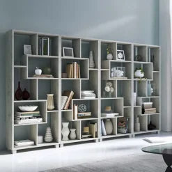 Libreria da parete 274x161h cm moderna soggiorno cemento Eliza