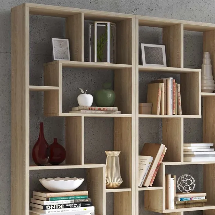 Libreria da parete 274x161h cm moderna soggiorno rovere Eliza