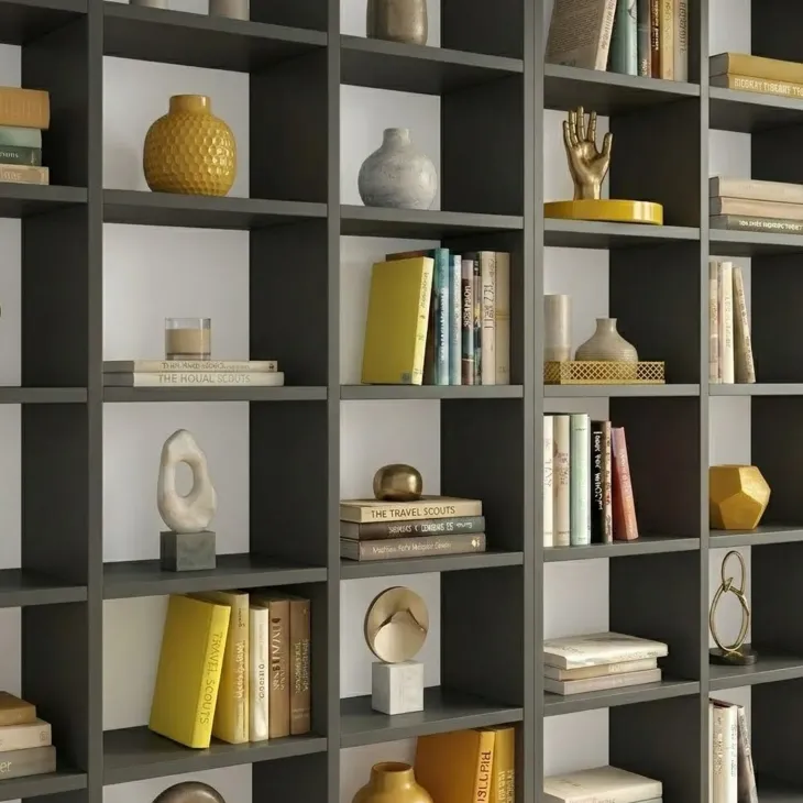 Libreria da parete 407x178h cm moderna soggiorno antracite Macondo 4