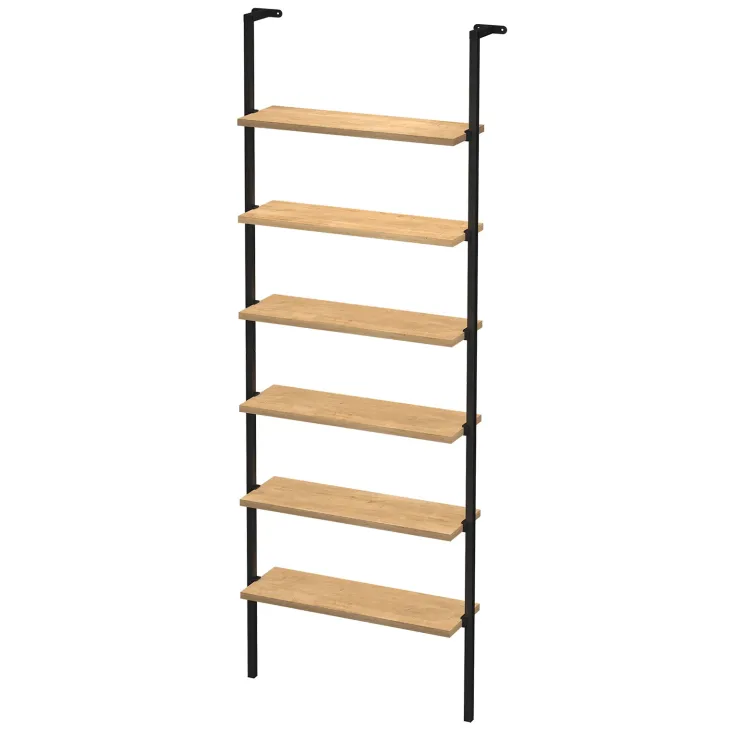 Libreria da parete 72x181h cm 6 ripiani industrial rovere metallo nero Biak