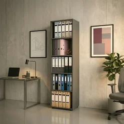 Libreria da parete 49x178h cm 5 ripiani ufficio multiuso antracite Arkiva