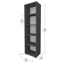 Libreria da parete 49x178h cm 5 ripiani ufficio multiuso antracite Arkiva