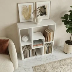 Libreria da parete 81x91h cm 5 vani a vista moderno multifunzione bianco Camaleo