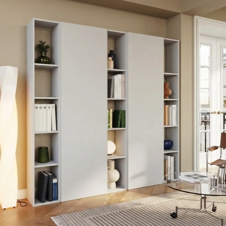 Libreria mobile multiuso scarpiera dispensa 195x186h grigio chiaro Sunset 1003