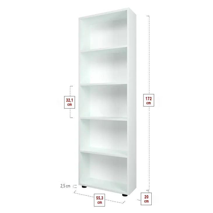 Libreria moderna 56x172cm 4 ripiani multiuso bianco Marvel
