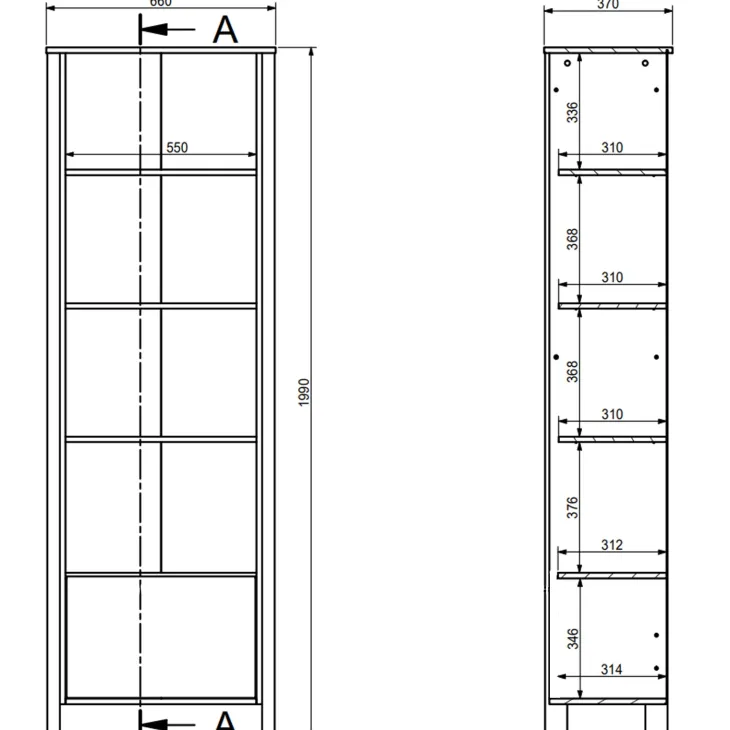 Libreria moderna 66x200h cm 5 ripiani rovere Leave