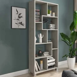 Libreria orizzontale 156x74h cm moderna soggiorno multiposizione cemento Eliza