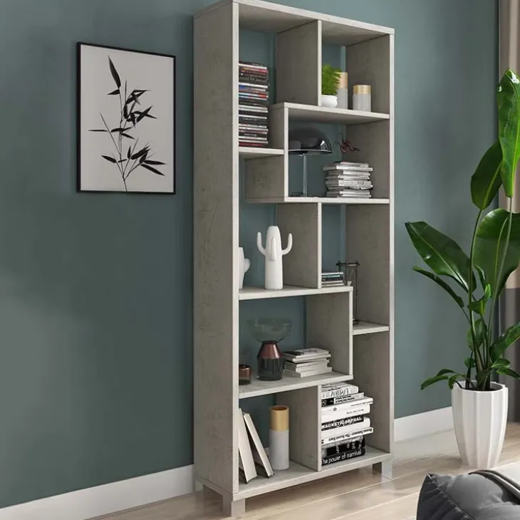 Libreria orizzontale 156x74h cm moderna soggiorno multiposizione cemento Eliza