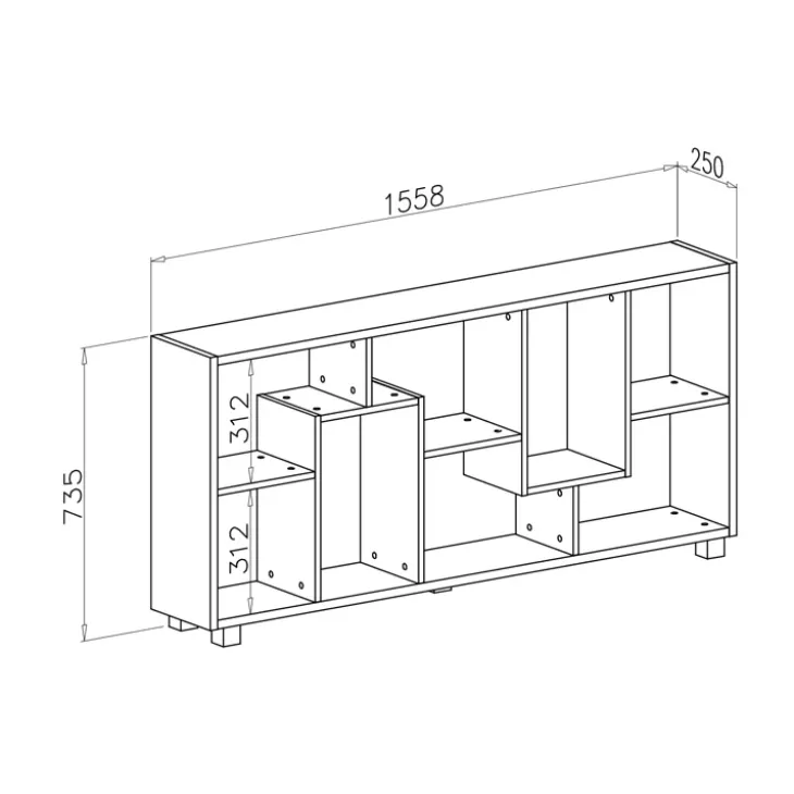 Libreria orizzontale 156x74h cm moderna soggiorno multiposizione cemento Eliza