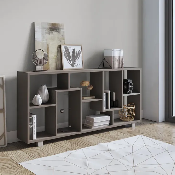 Libreria orizzontale 156x74h cm moderna soggiorno multiposizione grigio Eliza