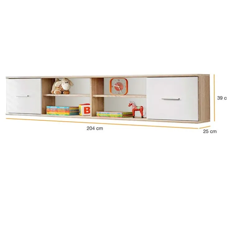 Libreria sospesa 204x39h cm moderna quercia sonoma bianco opaco Ciak