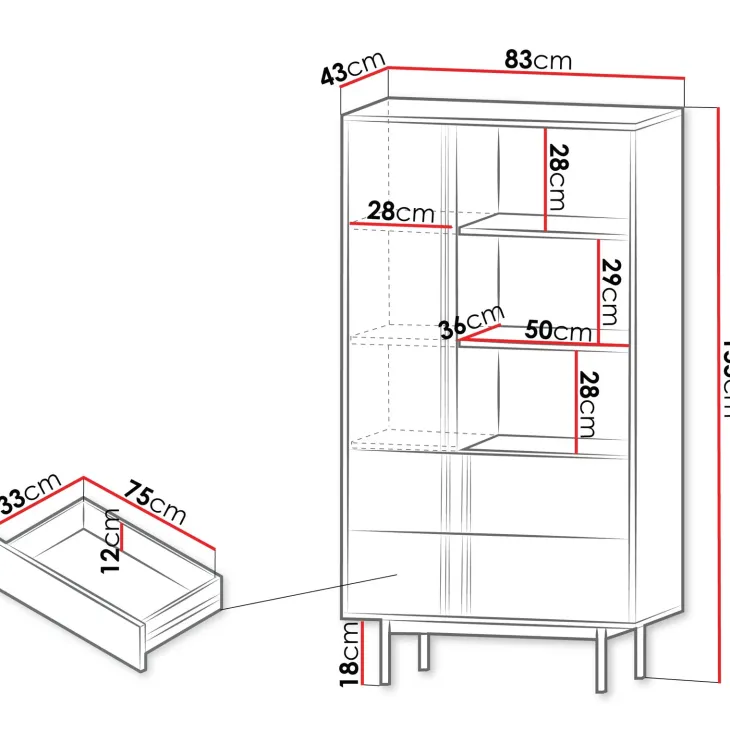 Libreria 83x155 cm 1 anta 2 cassetti antracite rovere Essenzia