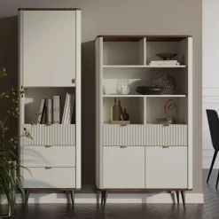 Libreria 60x191 cm 1 anta 3 cassetti 1 vano a giorno beige cashmere noce Arden