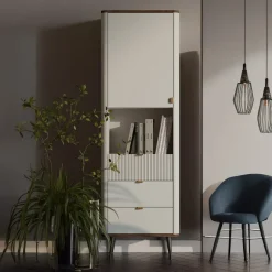 Libreria 60x191 cm 1 anta 3 cassetti 1 vano a giorno beige cashmere noce Arden