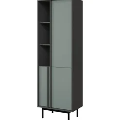 Libreria 63x195 cm 3 ante 3 vani a giorno antracite verde Essenzia