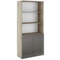 Libreria 80x176 cm con 2 ante rovere antracite lucido Time E
